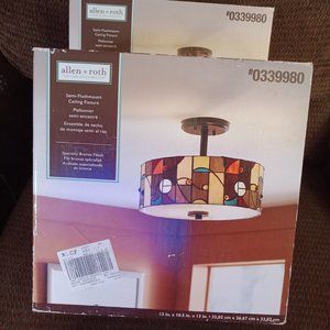 Tiffney Style 2-Light 13-in Mission Bronze Incandescent Semi-flush Mount Light